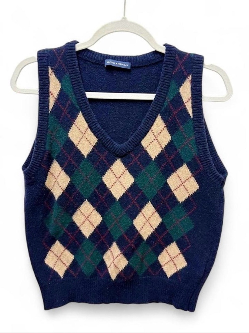 Brandy Melville Riley Argyle Sweater Vest Navy Blue OS Preppy, Collegiate